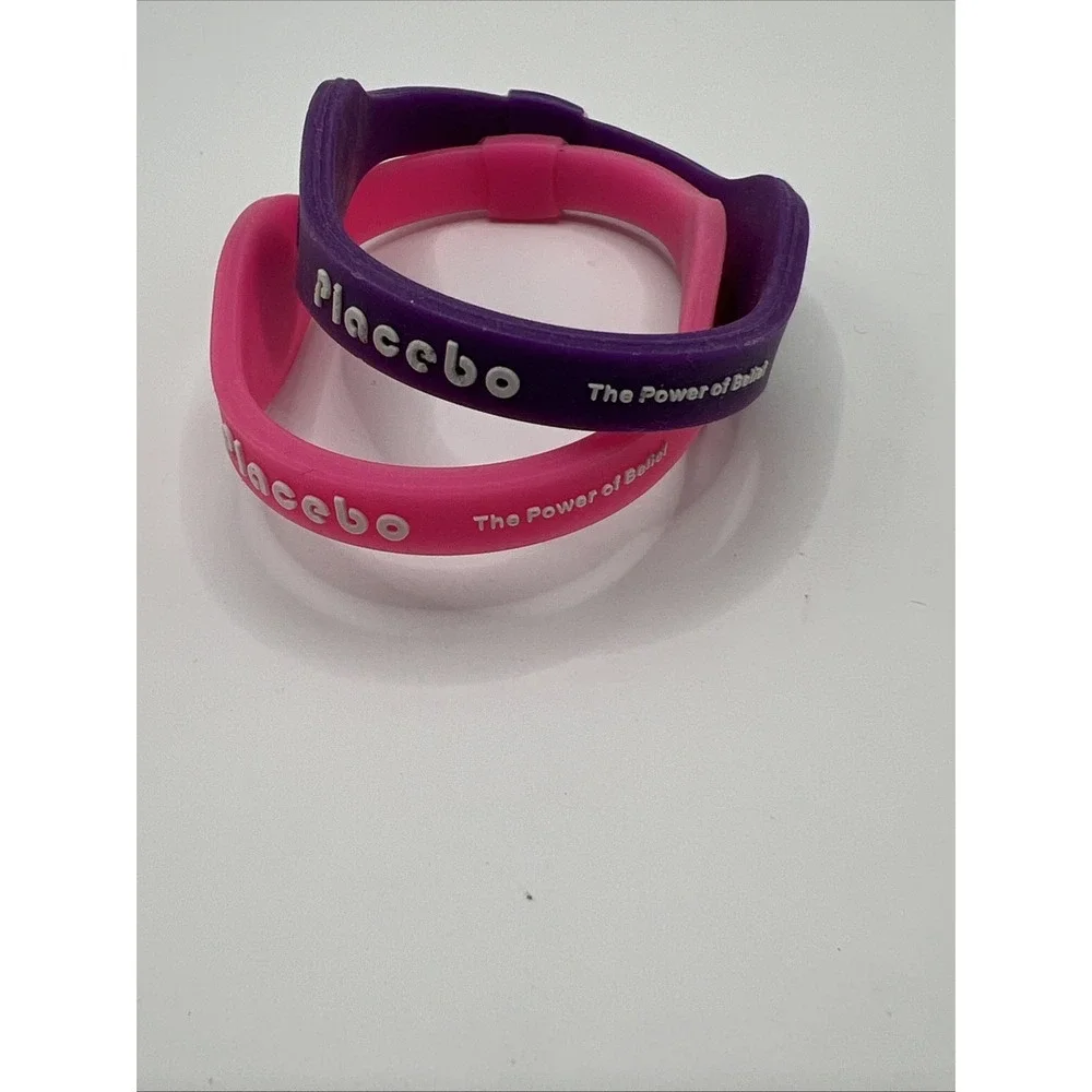 2 Placebo Silicone The Power Of Belief Hologram Wristbands Pink Purple Athletic